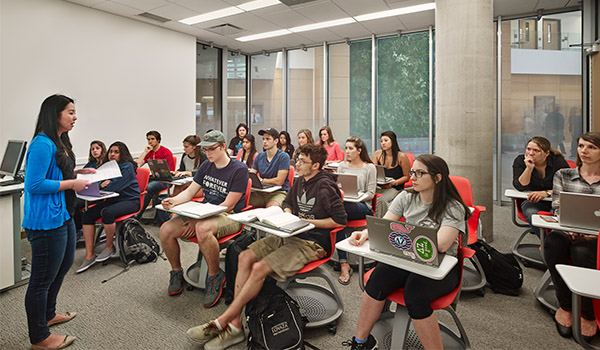 Classroom of students and professor lecturing